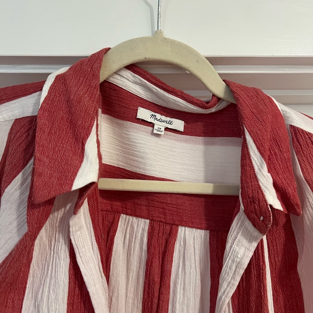 Madewell red and white striped gauzy button up